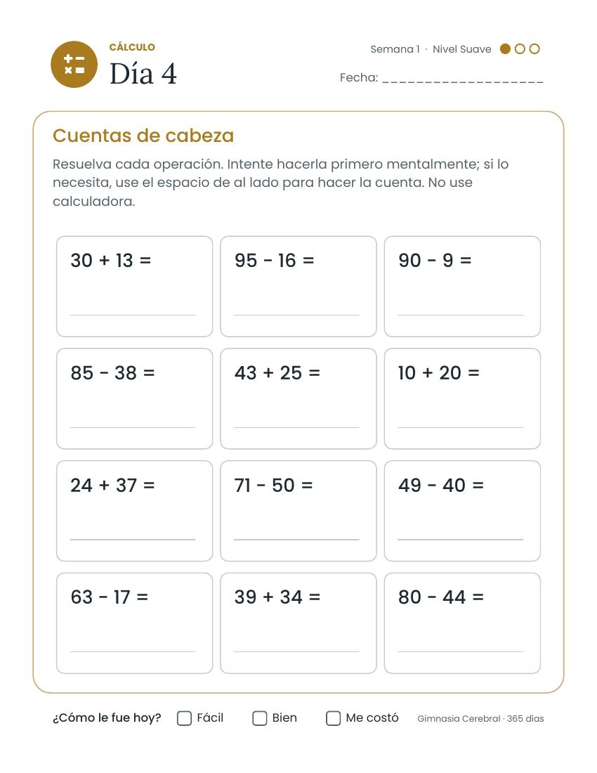 Página interior real: Cuentas de cabeza · Día 4