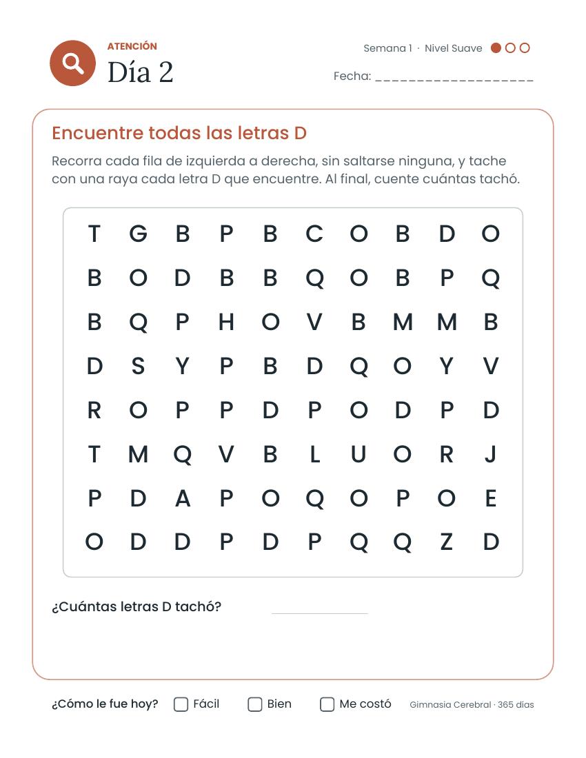 Página interior real: Encuentre todas las letras D · Día 2
