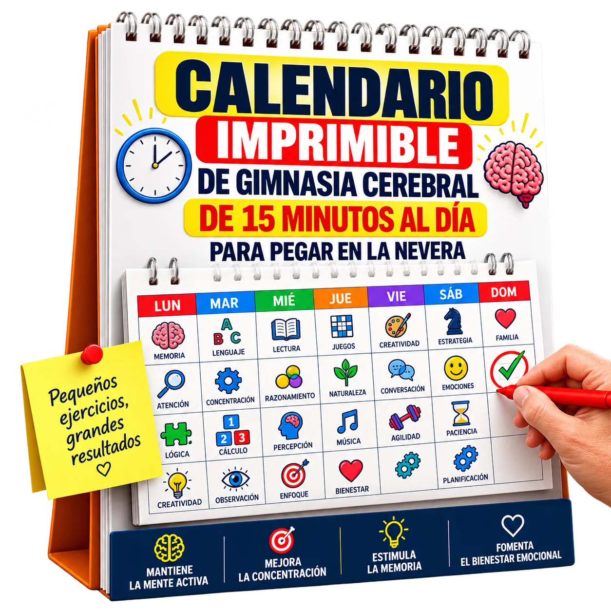 Calendario imprimible de gimnasia cerebral para pegar en la nevera
